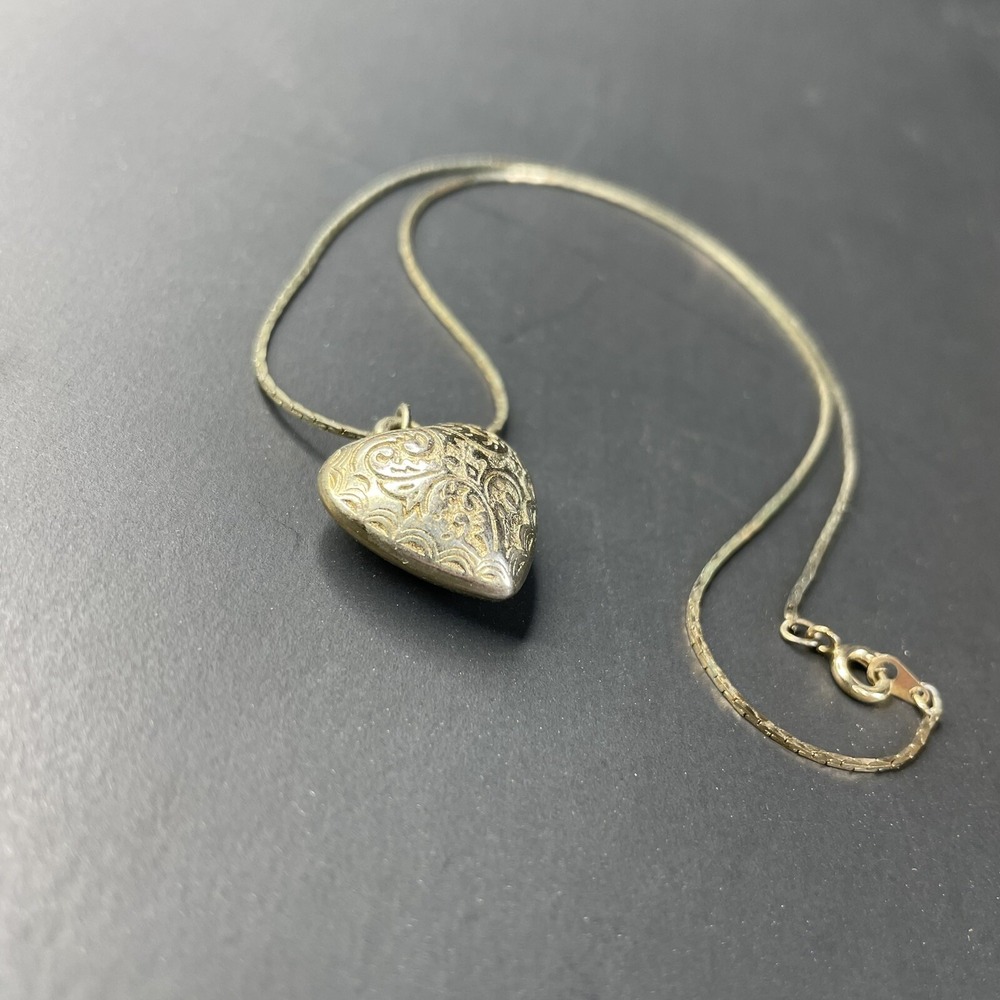 Heart Pendant‎ Necklace 18" Cobra Chain Ronte Beverly Hills Silver Tone Vtg - Picture 3 of 5